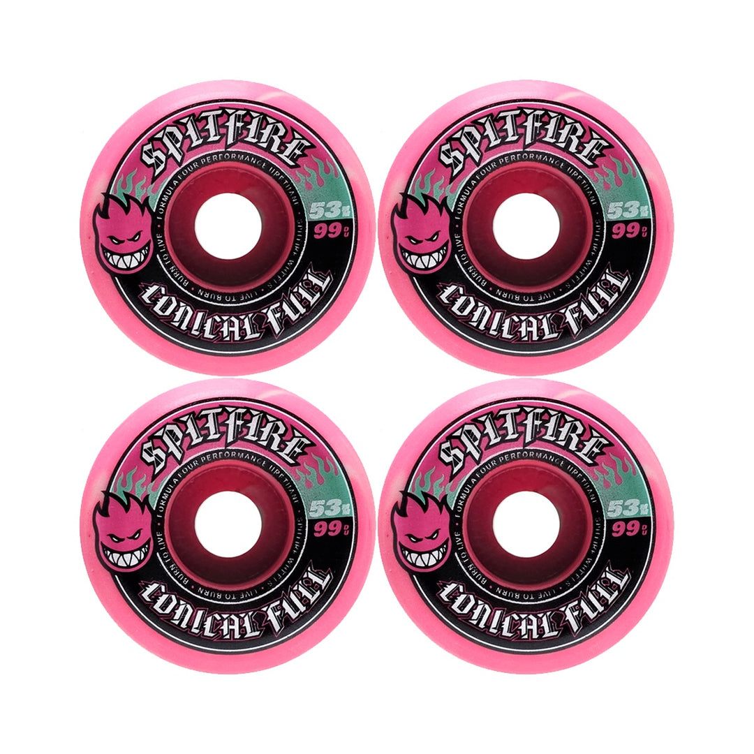 F4 99 CONICAL FULL PINK/TEAL SWIRL 53mm スケートボード スケボー ウィール