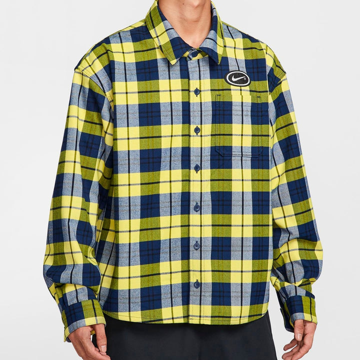 NIKE SB FLNNL BTN UP KOS L/S TOP ( MNNAVY/SPDYLW ) HV0257-410 Lサイズ