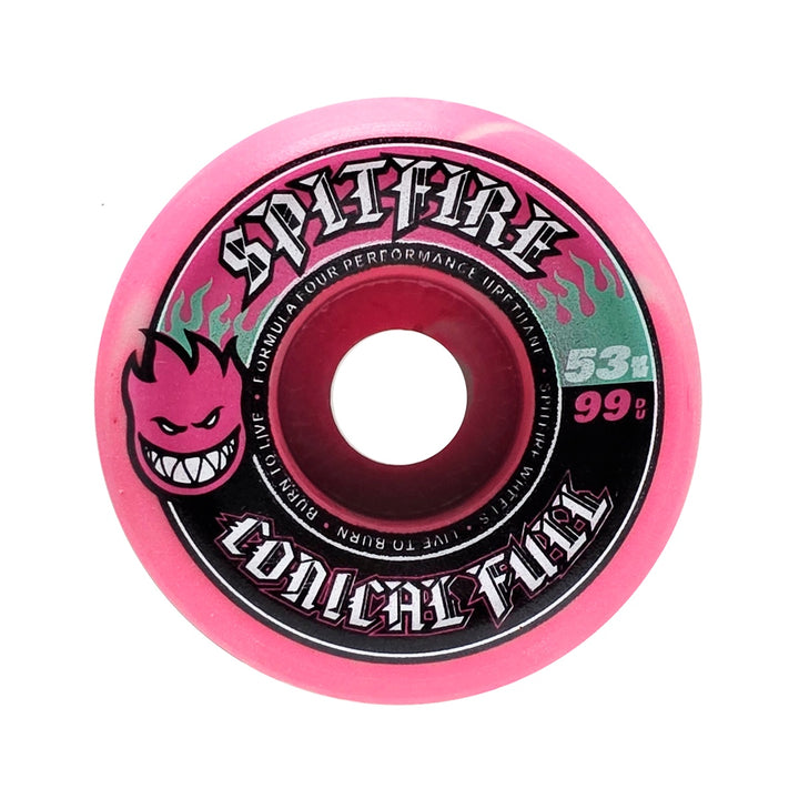F4 99 CONICAL FULL PINK/TEAL SWIRL 53mm スケートボード スケボー ウィール