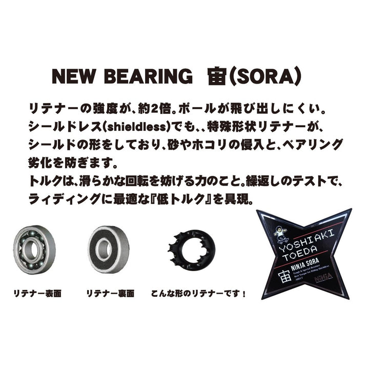 TOEDA SORA BEARING ABEC7 アクスルナット付き スケートボード スケボー ベアリング オイルタイプ メンテナンス