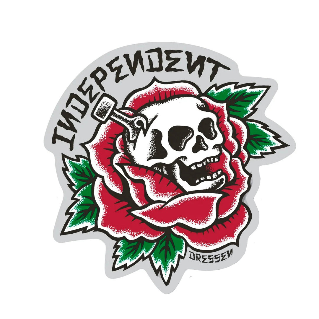 DRESSEN SKULL ROSE RED 4inch STICKER スケートボード スケボー ステッカー シール
